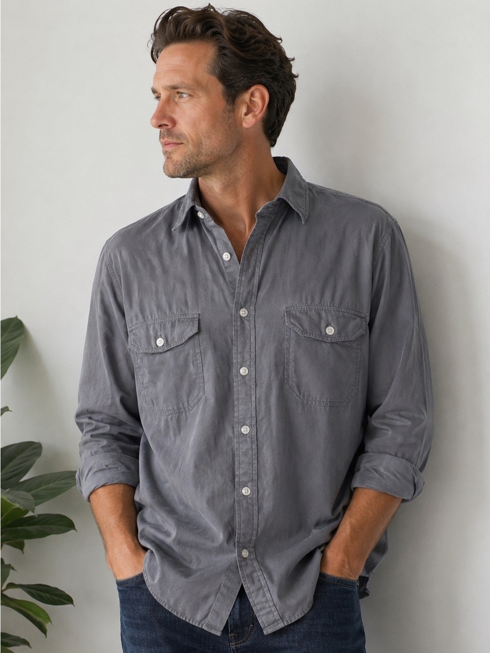 Billabong Men’s Gray Button-Down Shirt Size Medium-Casual Utility Shirt